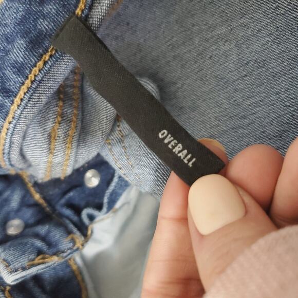 Bluenotes | Cut Off Denim Raw Hem Distressed Overall Shorts - Picture 8 of 8